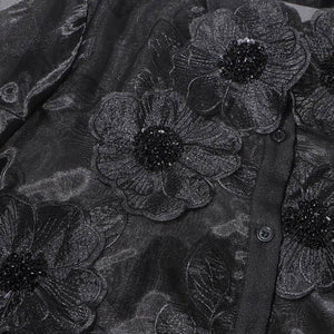 Luxus-Organzahemd mit 3D-Blumen-Paillettendetail