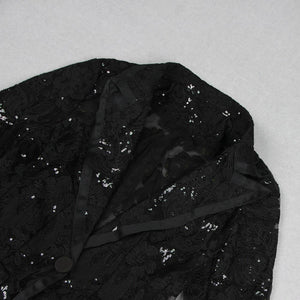 SET055 Blazer und Hosenanzug mit Spitzenstickerei und Pailletten