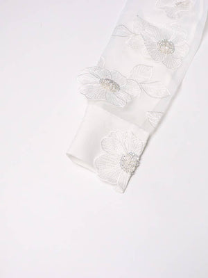 Luxus-Organzahemd mit 3D-Blumen-Paillettendetail