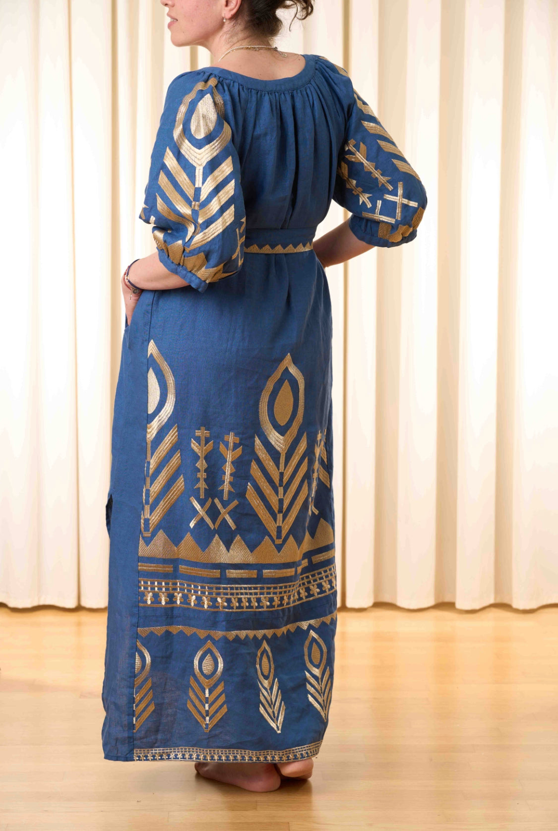 Greek Archaic Kori Kleid Leinen Midi mit Gurt