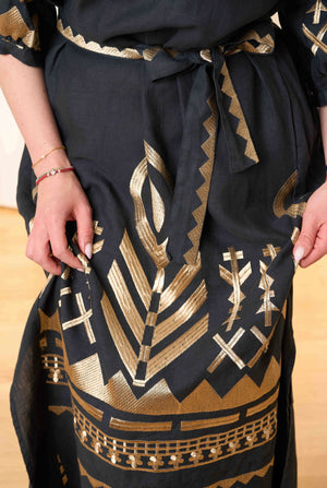 Bild in Slideshow öffnen, Greek Archaic Kori Kleid Leinen Midi mit Gurt
