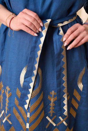 Greek Archaic Kori Kleid Leinen Midi mit Gurt